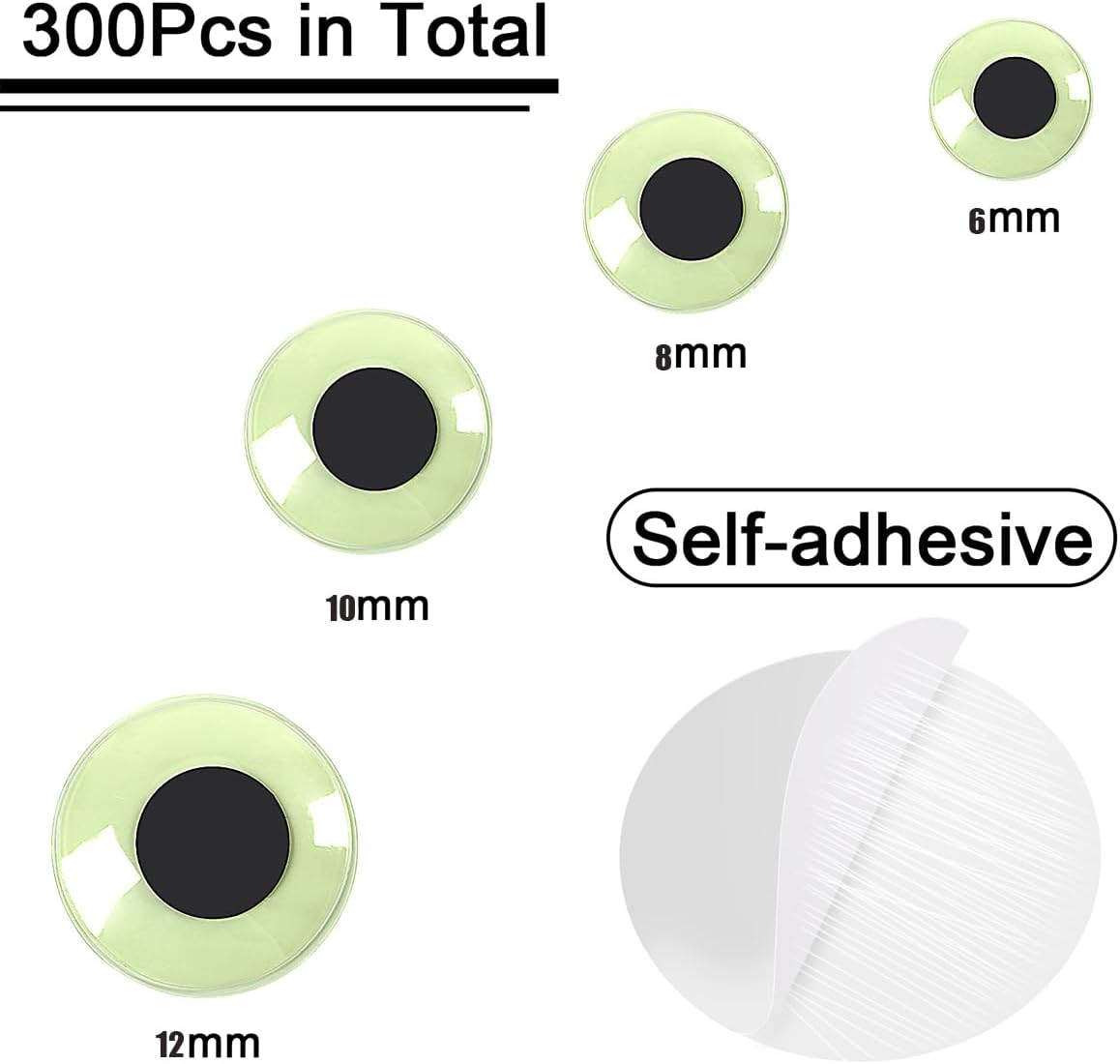 UPINS 300 ojos que se mueven Googly autoadhesivos, brillan en la oscuridad, ojos ondulantes para manualidades, ojos saltones brillantes para