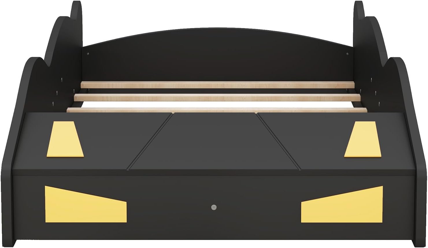 Cama de plataforma en forma de auto de carreras de tamaño individual con ruedas y almacenamiento, marco de cama de madera maciza con barandillas