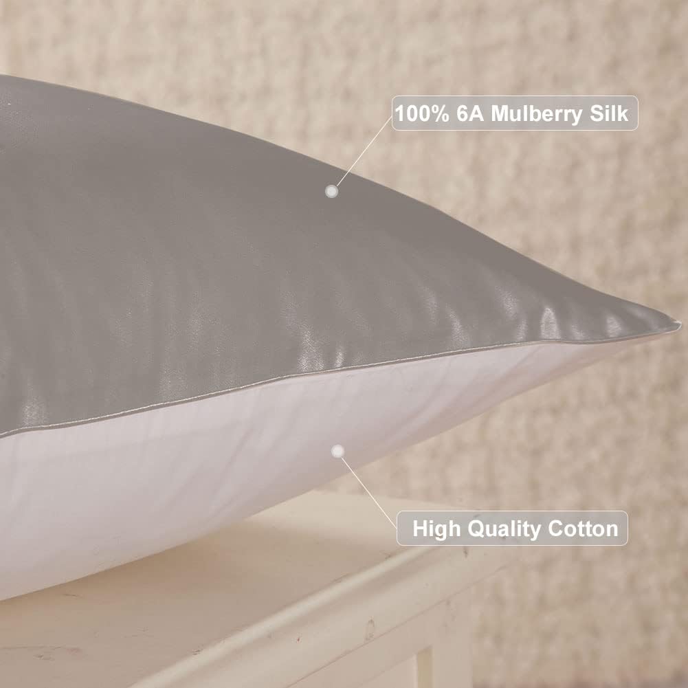THXSILK Funda de almohada de seda de morera 100% pura con parte inferior de algodón para cabello y piel, fundas de almohada de seda de morera de