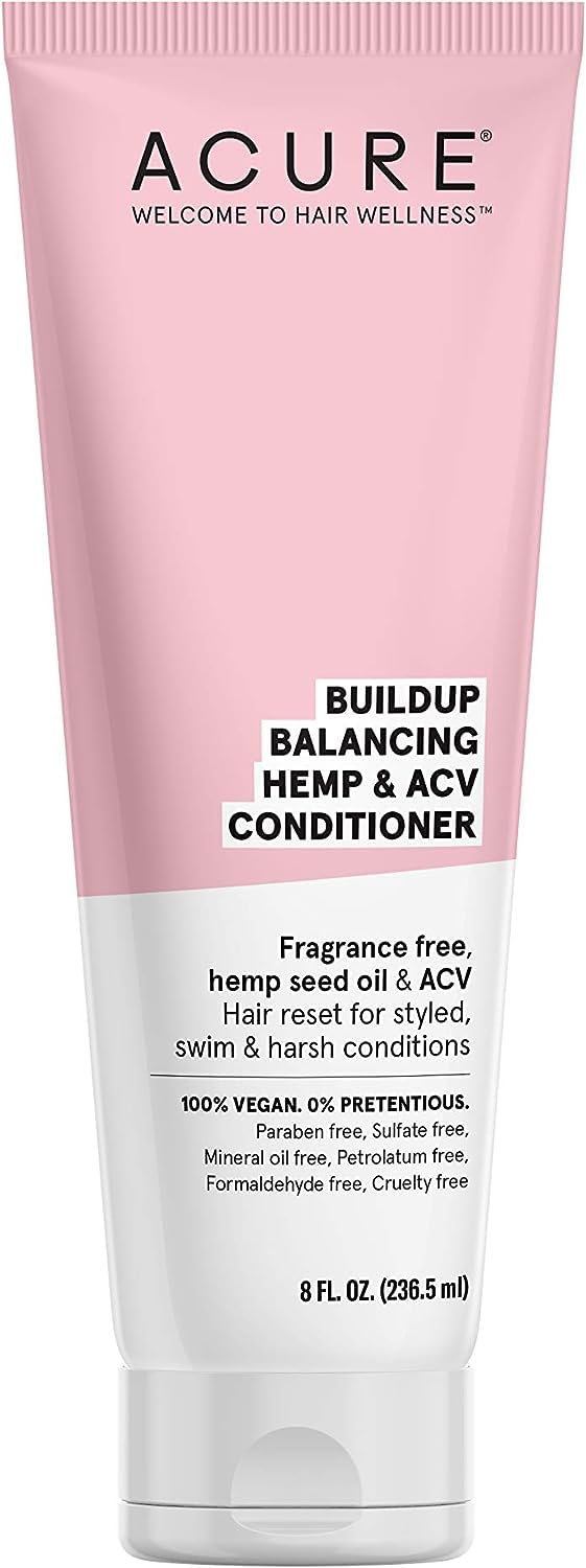 Acure Buildup Balancing Hemp & Apple Cider Vinegar Conditioner  100% Vegan  Resets & Balances Hair for Styled, Swim & Harsh Conditions  Fragrance