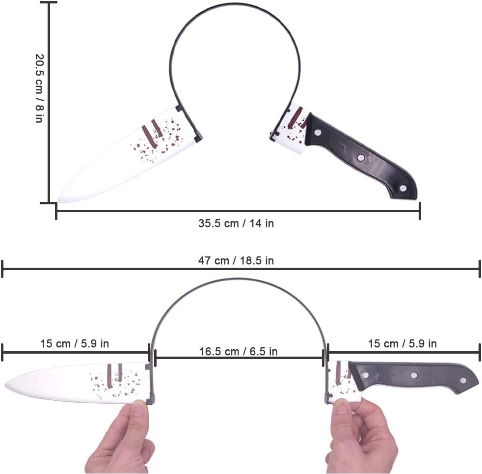 Rotumaty Accesorios de disfraz de miedo, diadema sangrienta (cuchillo, jeringatijeras), divertidos juguetes para la cabeza para Halloween (cuchillo)