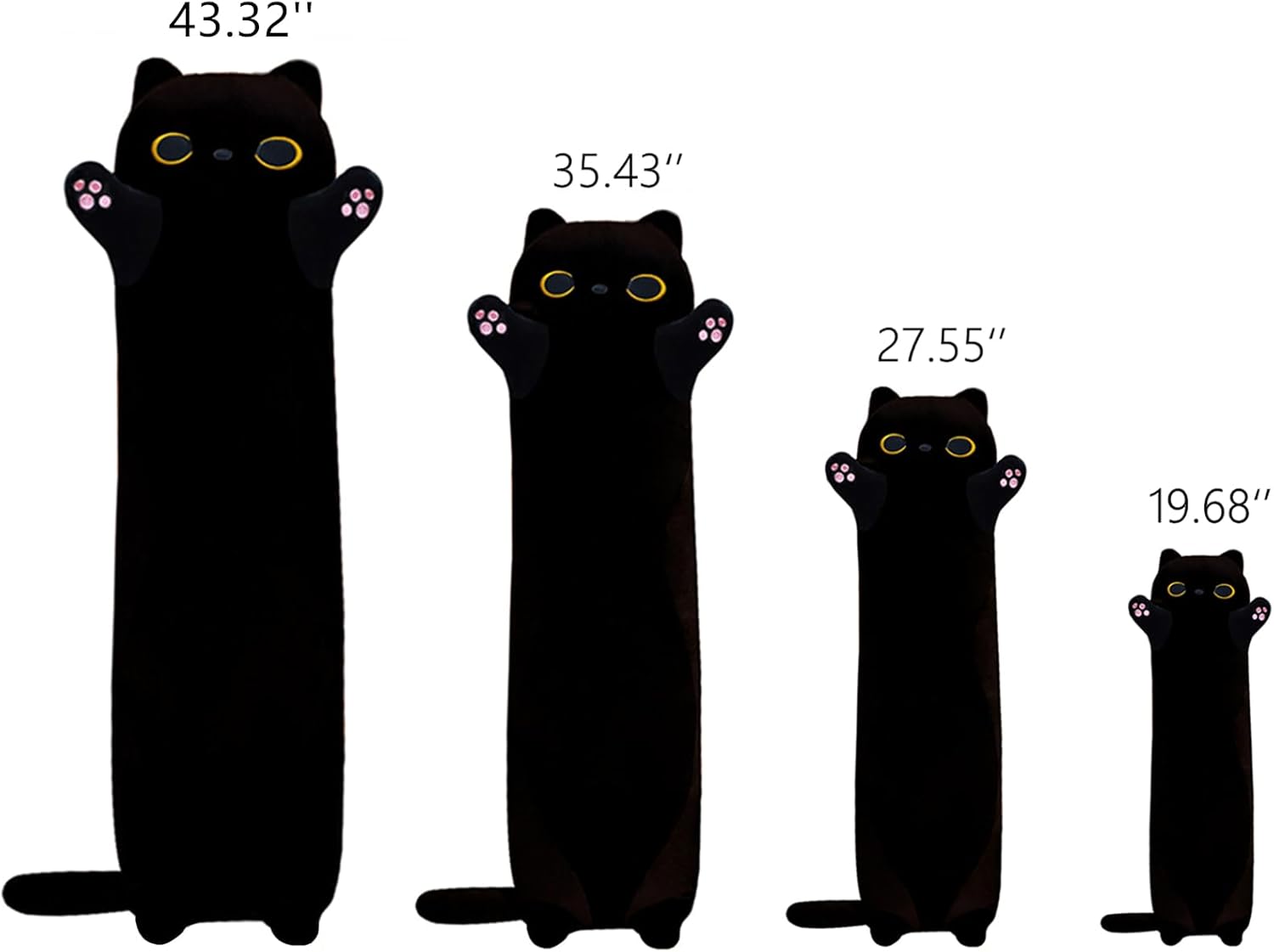 Lonng – Almohada corporal de felpa de gato negro, 43.32 pulgadas, almohada gigante de peluche de gatito negro Kawaii, almohada de felpa suave para
