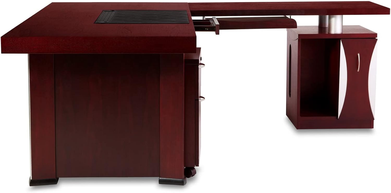 Zuri Muebles Pierce Mahogany Escritorio moderno con almacenamiento – Retorno derecho