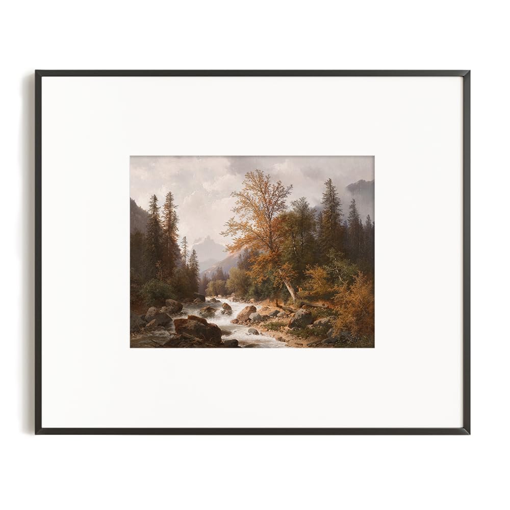 Rustic Farmhouse Wall Art Decor – 11×14″ – Fall Autumn Lake Nature River – Boho Art Deco Landscape Picture for Bathroom – French Country Kitchen