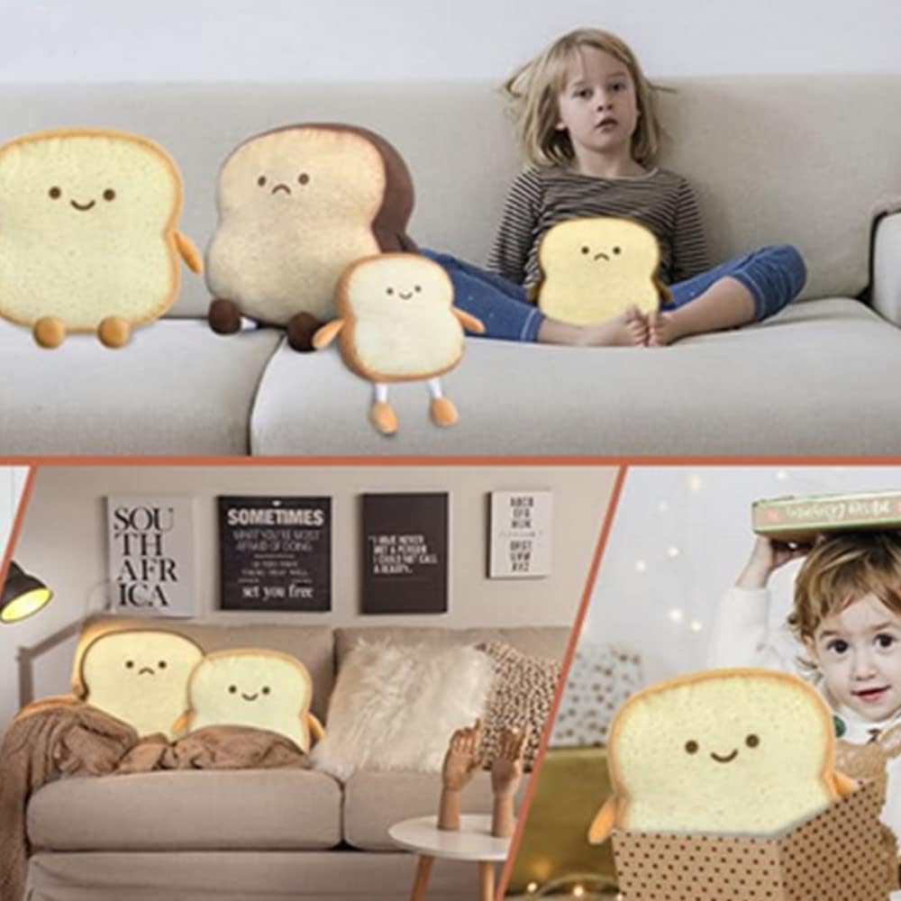 Almohada de pan tostado, divertida almohada de peluche con forma de pan, almohada de expresión facial suave para sofá, para niños y adultos, regalo