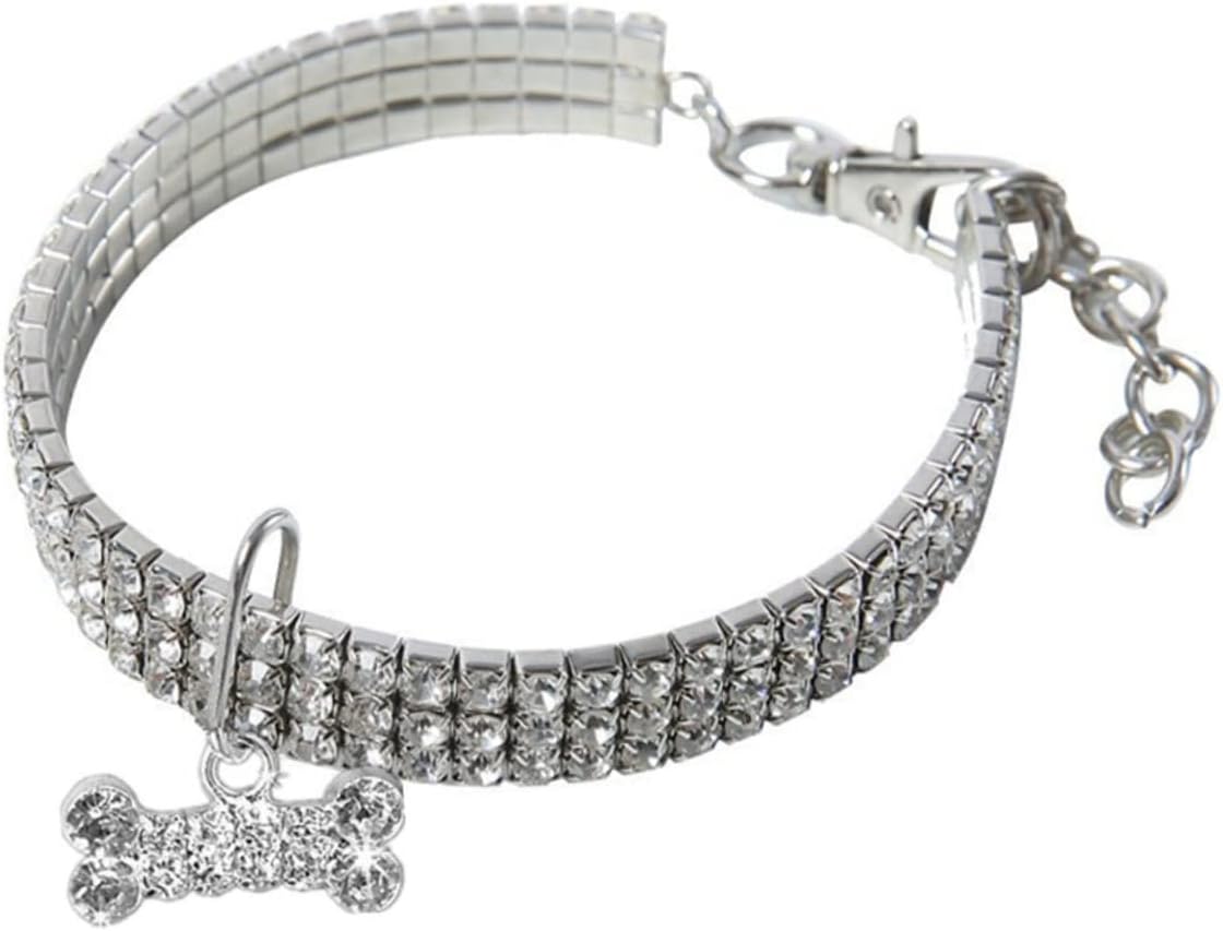 POPETPOP 1 collar de perro con diamantes de imitación, cadena elástica para el cuello de gato, collares para cachorros, collares ajustables para
