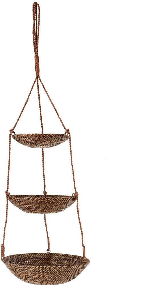 KOUBOO Cesta colgante de 3 niveles en Rattan-Nito, marrón