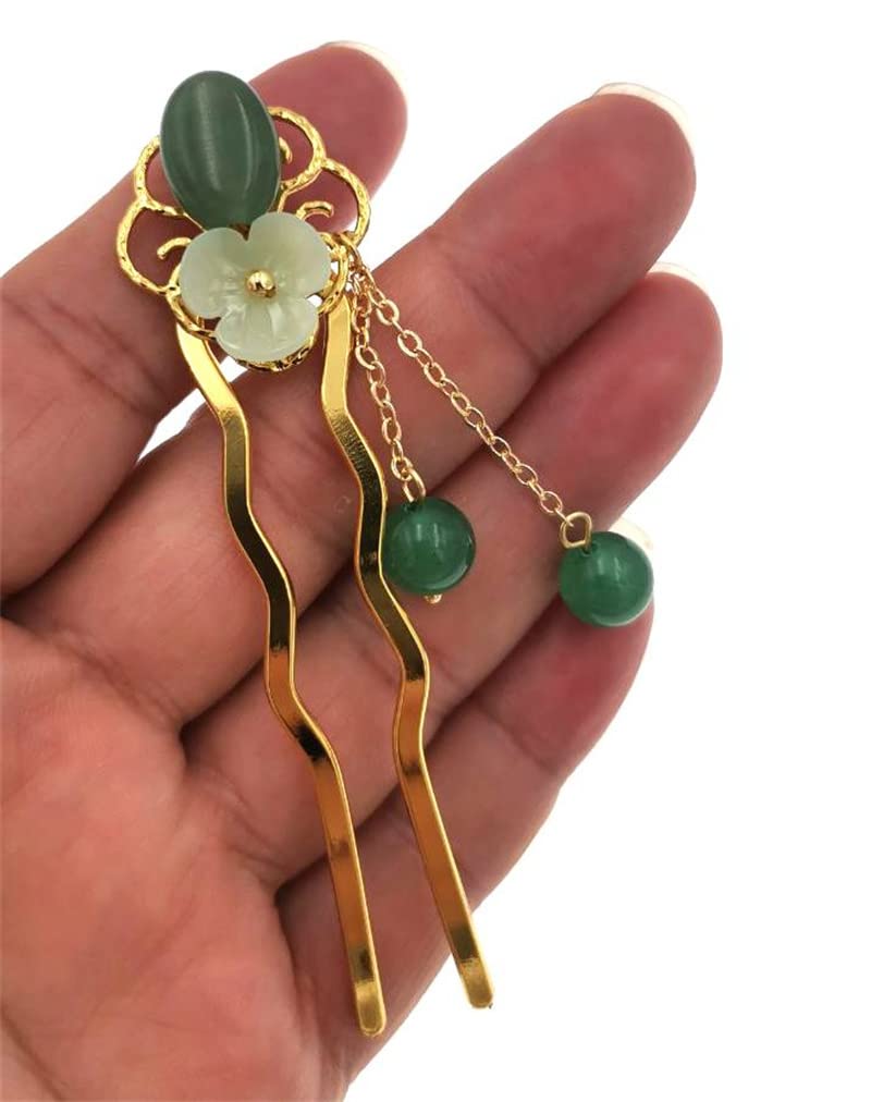 Pinzas para el pelo de flores de jade para mujeres y niñas, palillos retro Hanfu en forma de U, accesorios para la fabricación del cabello,