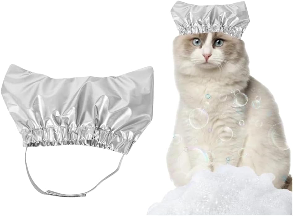 Gorro de ducha para mascotas, gorro de baño para mascotas con correa ajustable, cubiertas para orejas de gatos, reutilizables, para gatos y perros