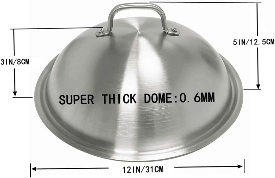 ZBXFCSH Accesorios para parrilla, cubierta redonda resistente de 12 pulgadas, acero inoxidable, cúpula de fusión de quesos y cubierta de vapor, lo