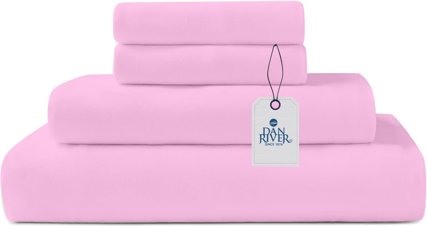 DAN RIVER Juego de sábanas de jersey tamaño matrimonial, sábanas de lujo 100% algodón jaspeado, sábanas de camiseta, ropa de cama para todas las