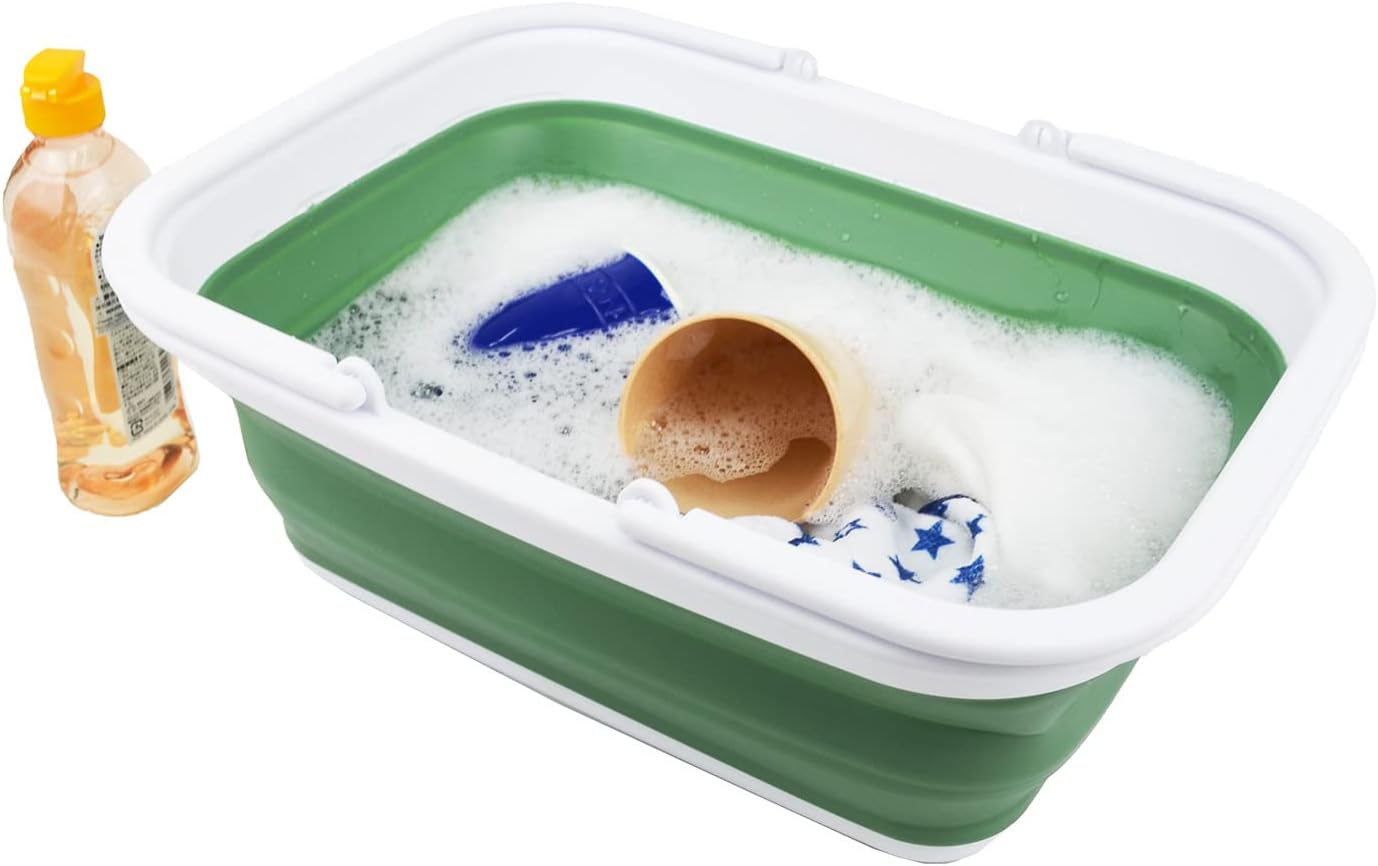 SAMMART Tina plegable con asa de 9.2 litros (2.37 galones), cesta de picnic portátil al aire libre, lavabo plegable para lavar platos, campamento,