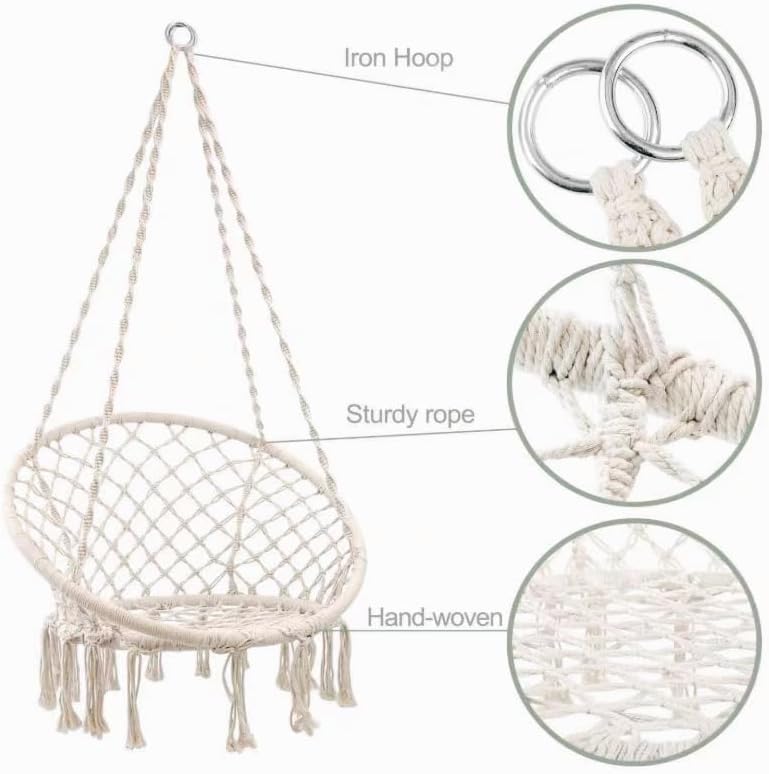 Hamaca colgante con cuerda de algodón, sillas colgantes de cuerda de algodón con cojín y kits de herramientas, sillas colgantes para balcón interior