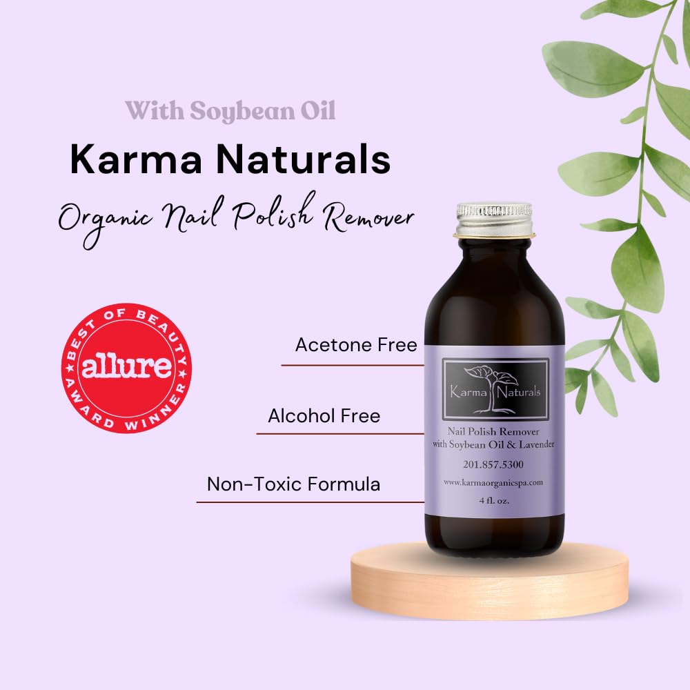 Karma Organic Removedor de esmalte de uñas con aceite de soja y aceite de lavanda, no tóxico, vegano, libre de crueldad, sin acetona, fortalecedor