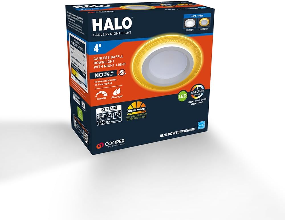 HALO RL – Luz nocturna LED empotrable de 4 pulgadas, 700 lúmenes, seleccionable 2700K, 3000K, 3500K, 4000K, 5000K CCT con atenuación a cálida
