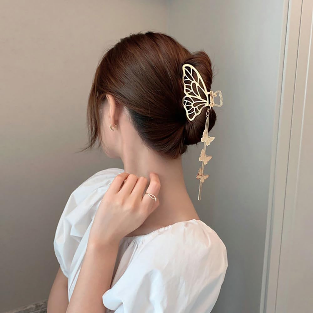 Pinzas para el cabello de mariposa, elegantes pinzas para el cabello para mujer, para boda, peinado, borla de mariposa dorada, accesorios para el