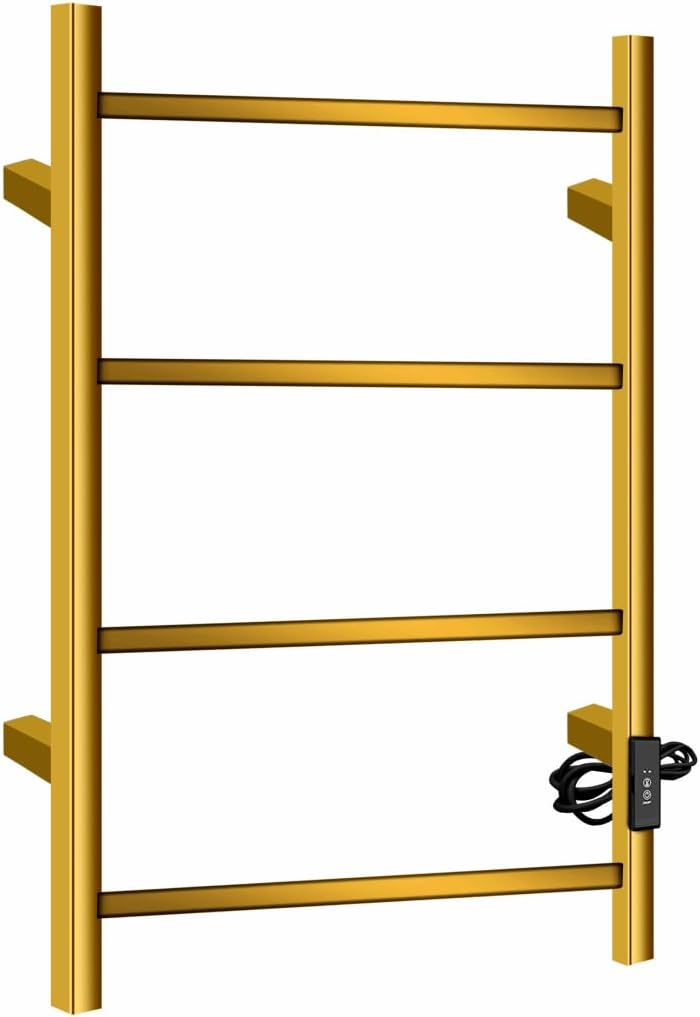 Calentador de toallas eléctrico para baño, 23.6 x 15.7 pulgadas (cuadrado), toallero térmico montado en la pared, 4 barras de acero inoxidable,