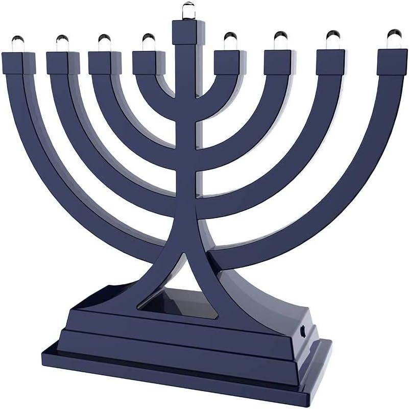 Zion Judaica – Mini LED Hanukkah Menorah con batería o funciona por USB, múltiples ajustes de luz para decoración de Janucá (azul)