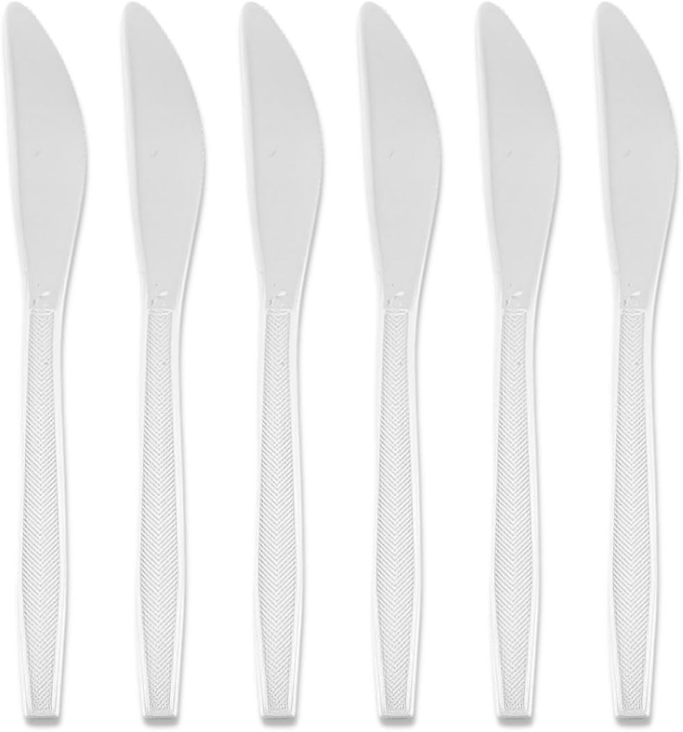 Blue Sky White Knives – Juego de cuchillos de plástico desechables de alta calidad (paquete de 50)  Elegante, ligero y ecológico, perfecto para