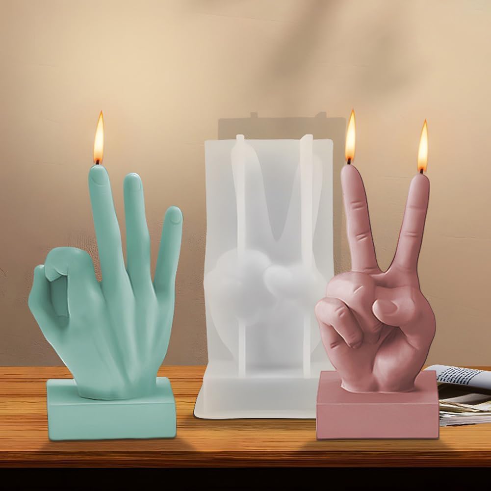 Cjeuxnr 3 moldes de silicona en forma de mano, molde de fundición de resina en forma de dedo medio 3D, moldes para hacer velas, hornear para jabón,