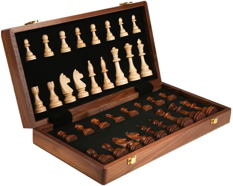 Ajedrez de madera maciza con tablero de ajedrez plegable 2 extra – Juego de ajedrez para todas las edades para adultos y ajedrez principiantes