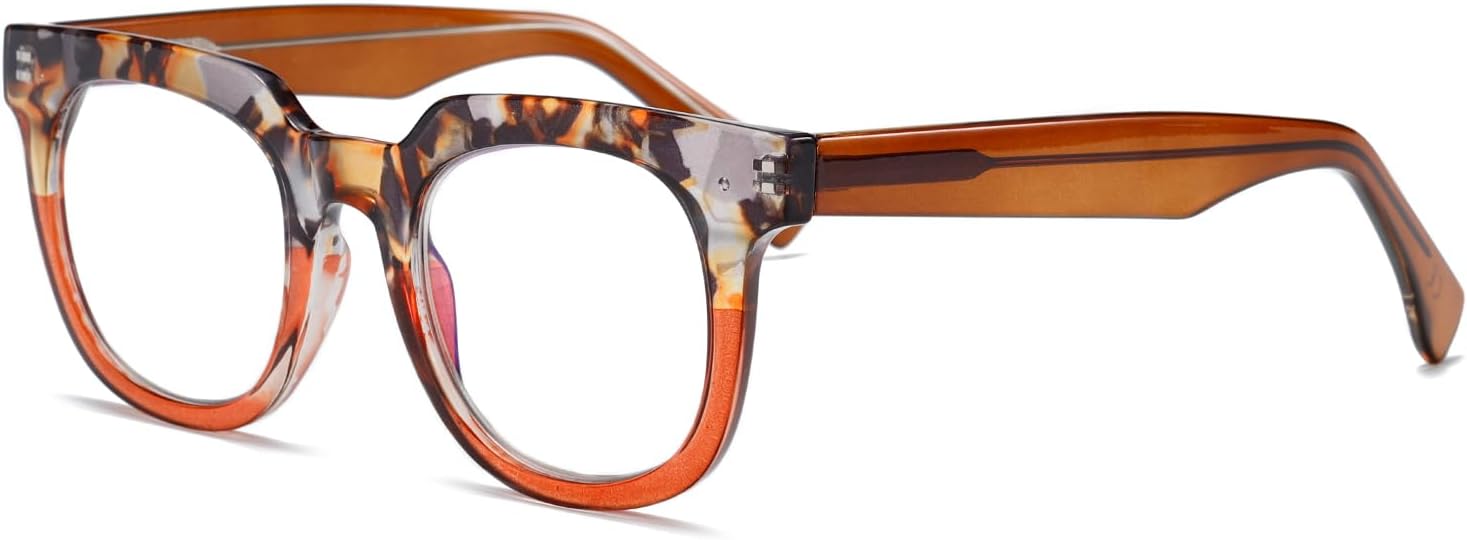 Viseng Gafas de lectura de moda con bloqueo de luz azul cuadrada para mujer del mundo del espectáculo con estilo +2.0 (naranja)