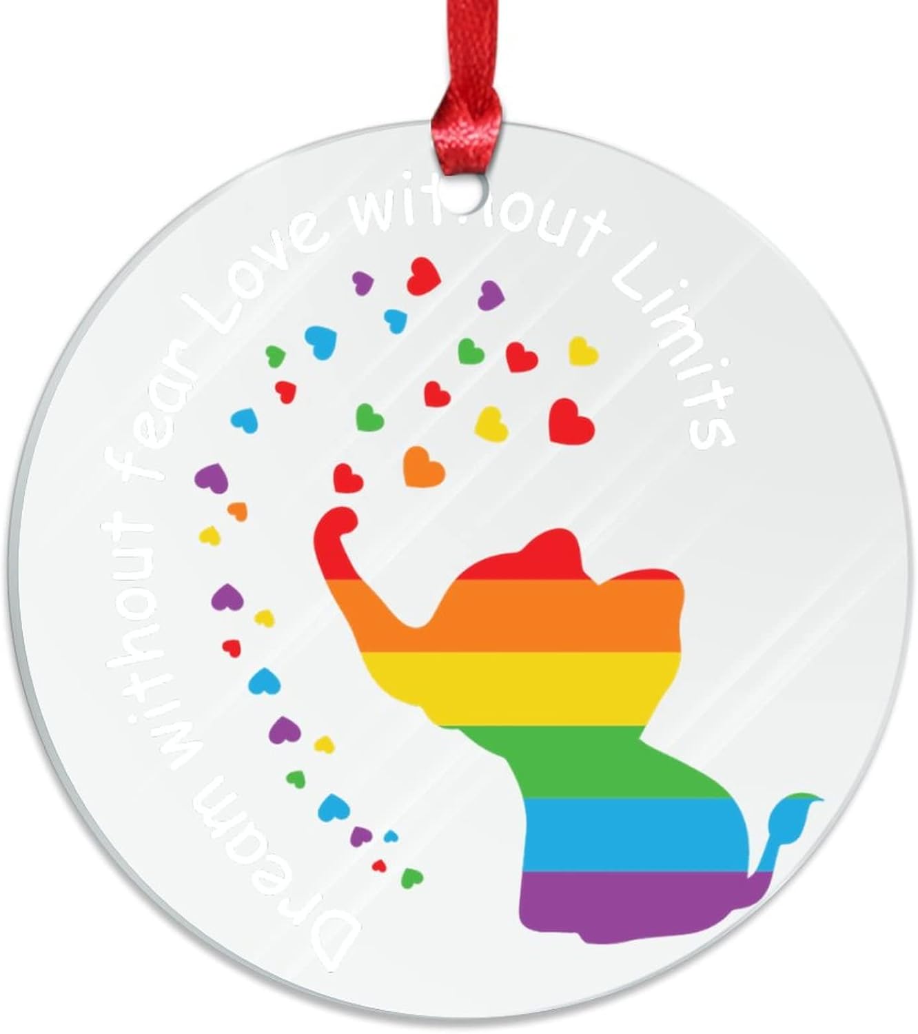 Swavecat Adornos de árbol de Navidad Sueño sin miedo Amor sin límites Adornos de elefante Gay LGBTQ Decoraciones de Navidad Arco Iris Derechos Gay