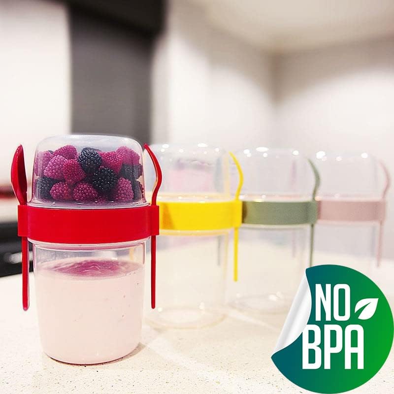 Vasos On the Go, taza para llevar con recipiente para cereales o avena, recipiente portátil para cereales Lux para llevar con tapa superior granola