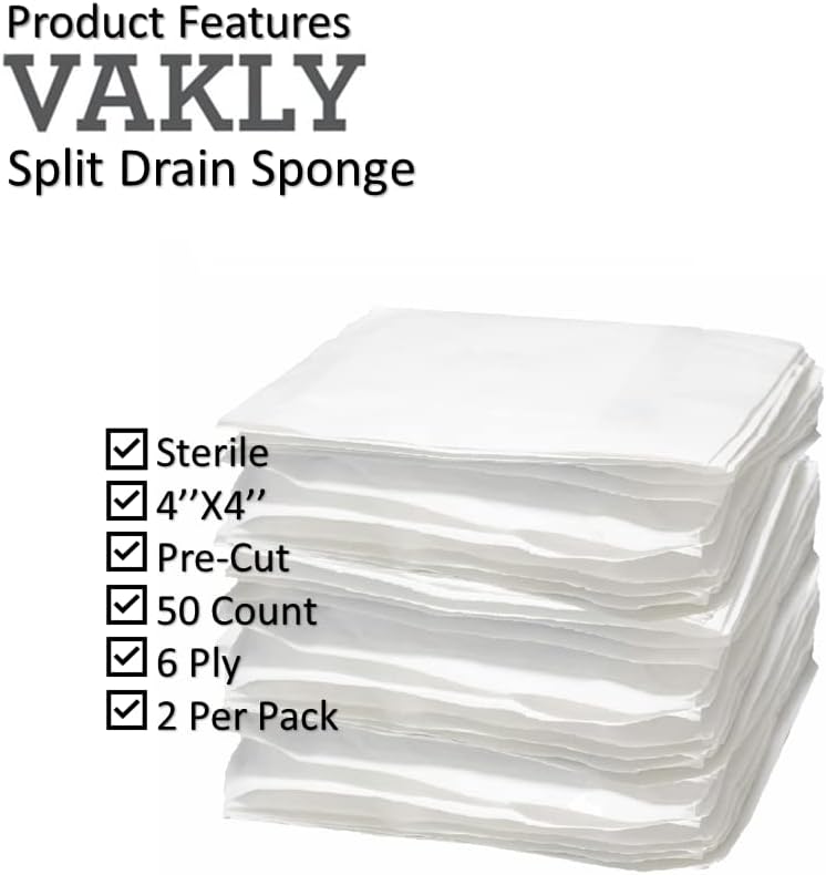 Gasa de esponja de drenaje dividido de 4 x 4 estériles de 6 capas paquete de 50 vendaje absorbente precortado de 4 x 4 pulgadas no tejido para