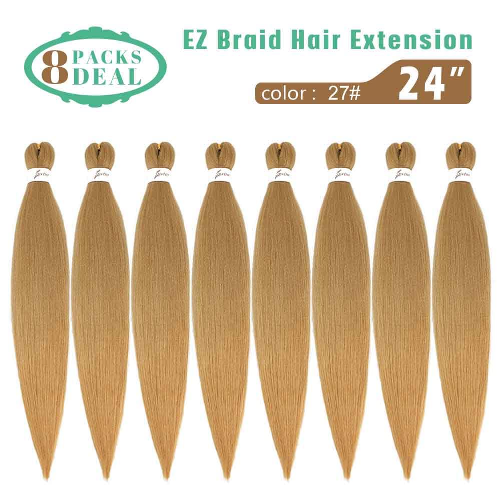 SOKU Extensiones de cabello trenzado preestiradas de 24 pulgadas  8 paquetes de trenzas de color rubio miel fresa, trenzas sintéticas profesionales