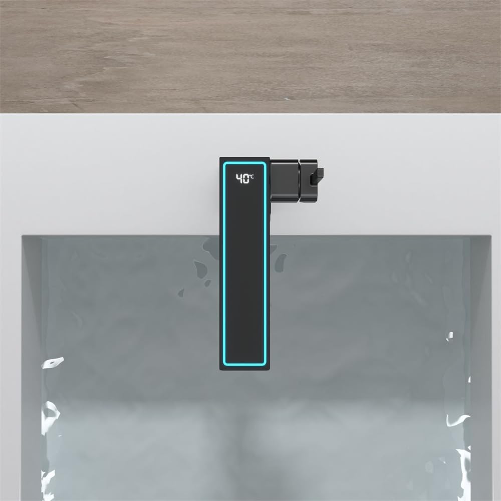 Weirun Grifo de montaje en cubierta cuadrada con un solo agujero para lavabo, para baño, con pantalla digital, temperatura LED, color negro mate
