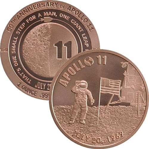 Moneda redonda de cobre puro .999 de 1 oz (Apolo 11 50 aniversario)