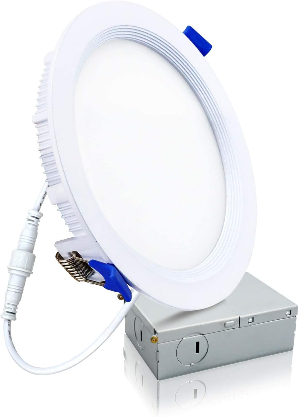 ECOELER Luz empotrable LED delgada de 6 pulgadas con caja de conexiones, iluminación de techo de oblea regulable, borde deflector antirreflejo, luz