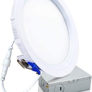 ECOELER Luz empotrable LED delgada de 6 pulgadas con caja de conexiones, iluminación de techo de oblea regulable, borde deflector antirreflejo, luz ECOELER Luz empotrable LED delgada de 6 pulgadas con caja de conexiones, iluminación de techo de oblea regulable, borde deflector antirreflejo, luz