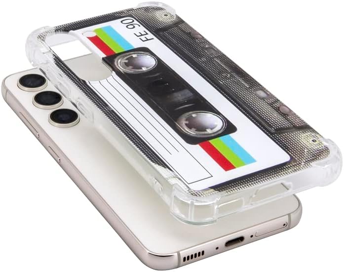 Funda para Galaxy S23 con esquinas reforzadas TPU suave parachoques retro cassette cinta caso compatible con Samsung Galaxy S23