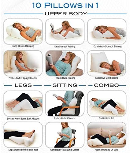 Contour Flip Pillow 10 en 1 Almohada de soporte corporal de cuña para cama, tamaño King, funda protectora de almohada blanca