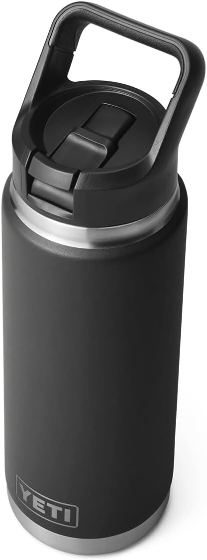 YETI Rambler – Botella de acero inoxidable aislada al vacío con tapa y popote, 26 onzas, color negro