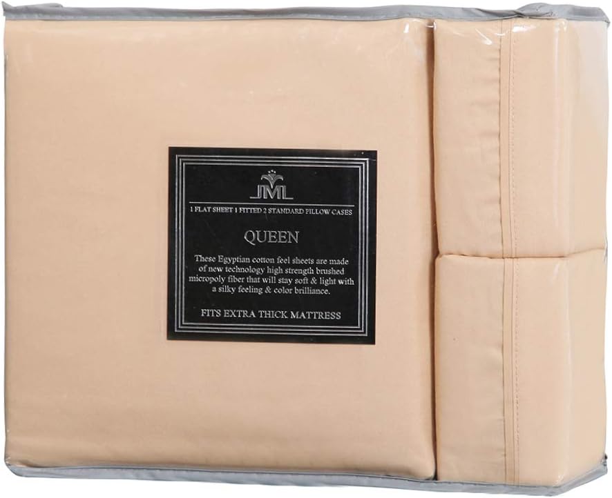 JML Juego de sábanas tamaño Queen de 4 piezas de microfibra de 3000 hilos, bolsillo profundo de hasta 14 pulgadas, suave, resistente a las arrugas y