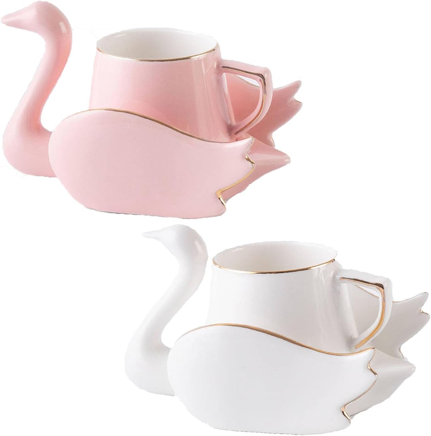 Juego de 2 tazas de café de cerámica y platillo, creativas y lindas tazas de café con posavasos de cisne para oficina y hogar, tazas de porcelana
