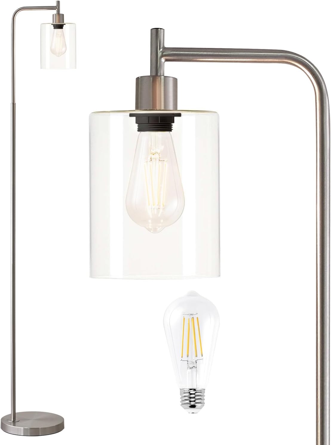 Oneach Lámparas de pie de 66.5 pulgadas para sala de estar con pantalla de cristal, lámpara de pie industrial para dormitorio, lámpara de pie