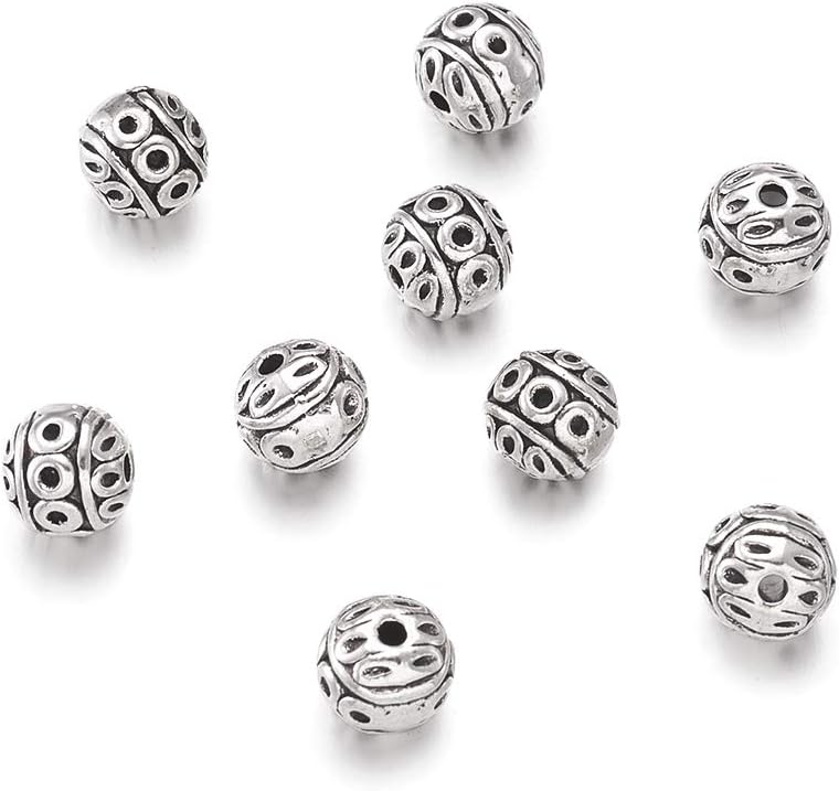 Craftdady 20 cuentas espaciadoras redondas de plata antigua de 0.315 in de metal tibetano para hacer joyas agujero 0.039 in