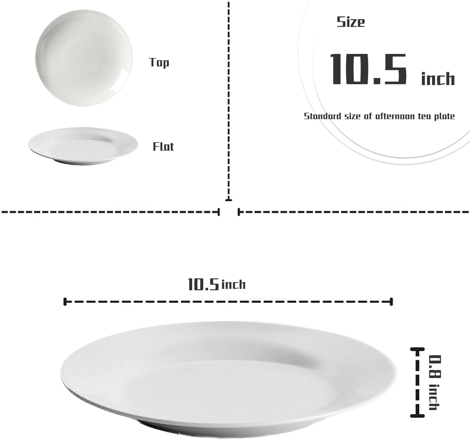 Tienda – Juego de platos llanos blancos de 6 piezas, triple capa resistente al vidrio y al astillado, platos redondos ligeros, plato de postre,