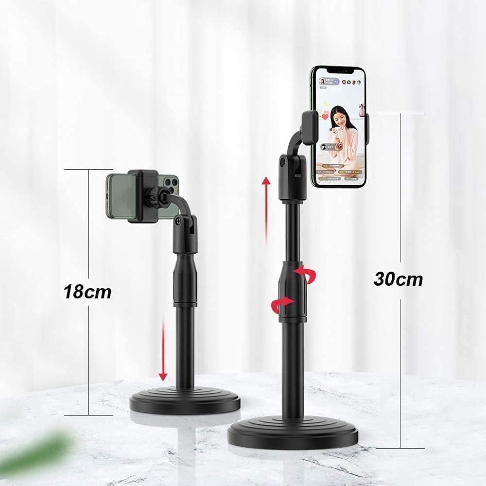 Soporte de teléfono para teléfono celular ajustable en ángulo de altura para escritorio compatible con todos los teléfonos inteligentes (negro)