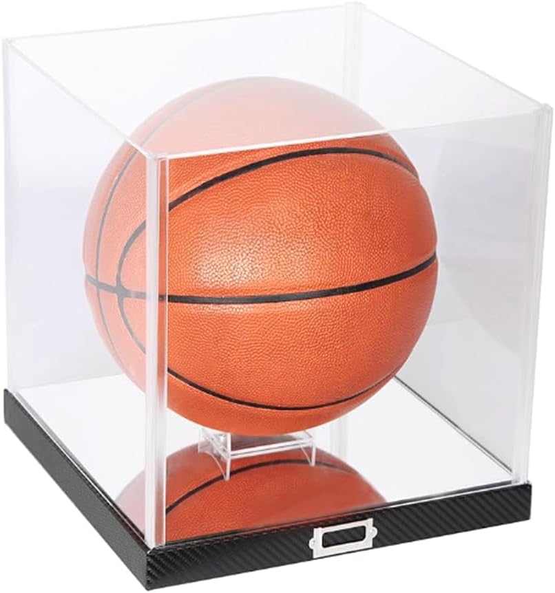 JackCubeDesign MK342A – Vitrina de baloncesto con base de estilo fibra de carbono, soporte para pelotas deportivas de acrílico prémium para