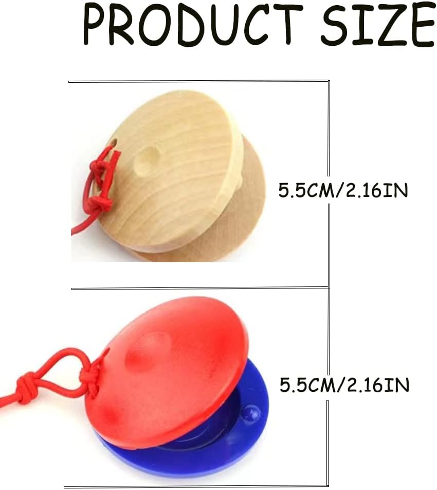 12 castañuelas musicales, tablero de aplausos educativos, instrumentos de percusión de madera para el aula, castañuelas de dedo (color madera)