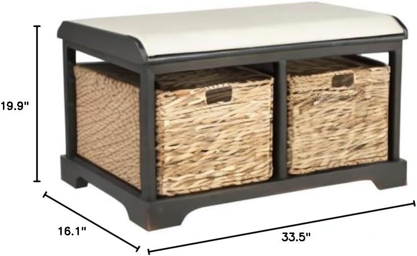 SAFAVIEH Home Collection Freddy – Banco de almacenamiento de mimbre con 2 cajones y cojín (totalmente montado)