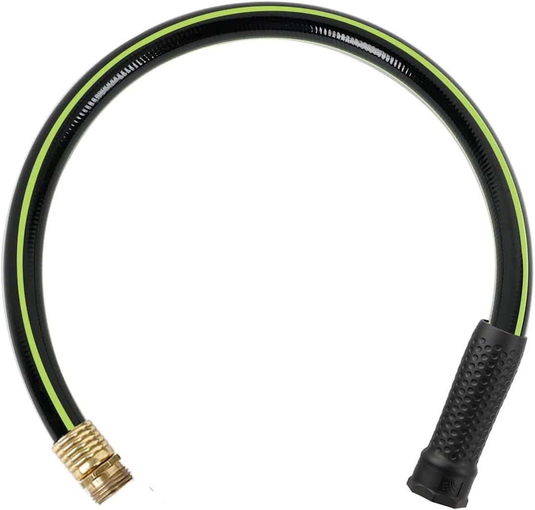Worth Garden LEADER – Manguera de jardín corta de 34 pulgadas x 2 pies, sin torceduras, manguera de agua con accesorios macho a hembra, tubo de