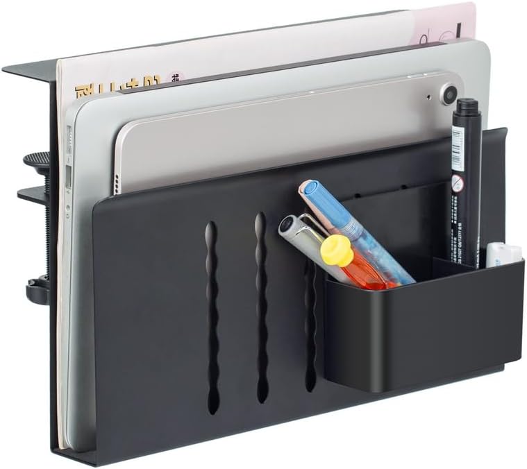 FEIKU Soporte de almacenamiento lateral para escritorio, soporte para laptop con soporte magnético para bolígrafos, bandeja de gestión de cables