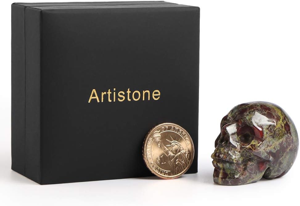 Artistone Figura decorativa de calavera de dragón de 2.0 pulgadas, decoración de calavera de Halloween, cristales y piedras curativas, estatua