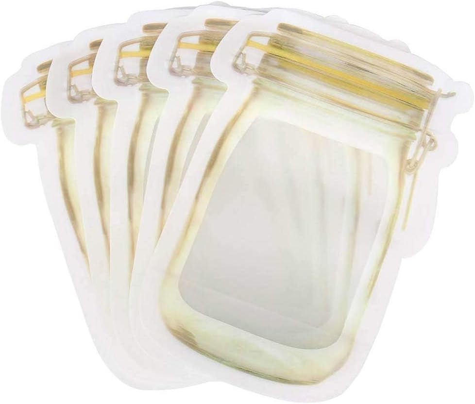 60 bolsas de almacenamiento de 3 colores mixtos para ahorro de alimentos, con patrón de tarro de masón, reutilizables, portátiles, con cremallera,